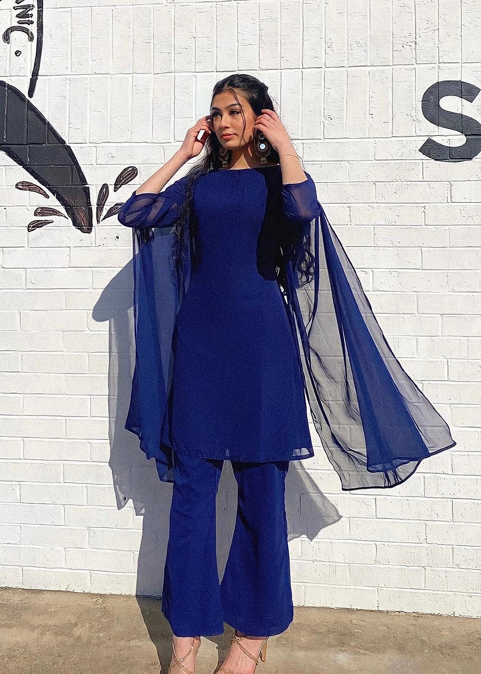 Navy Cape Sleeve Co-ord